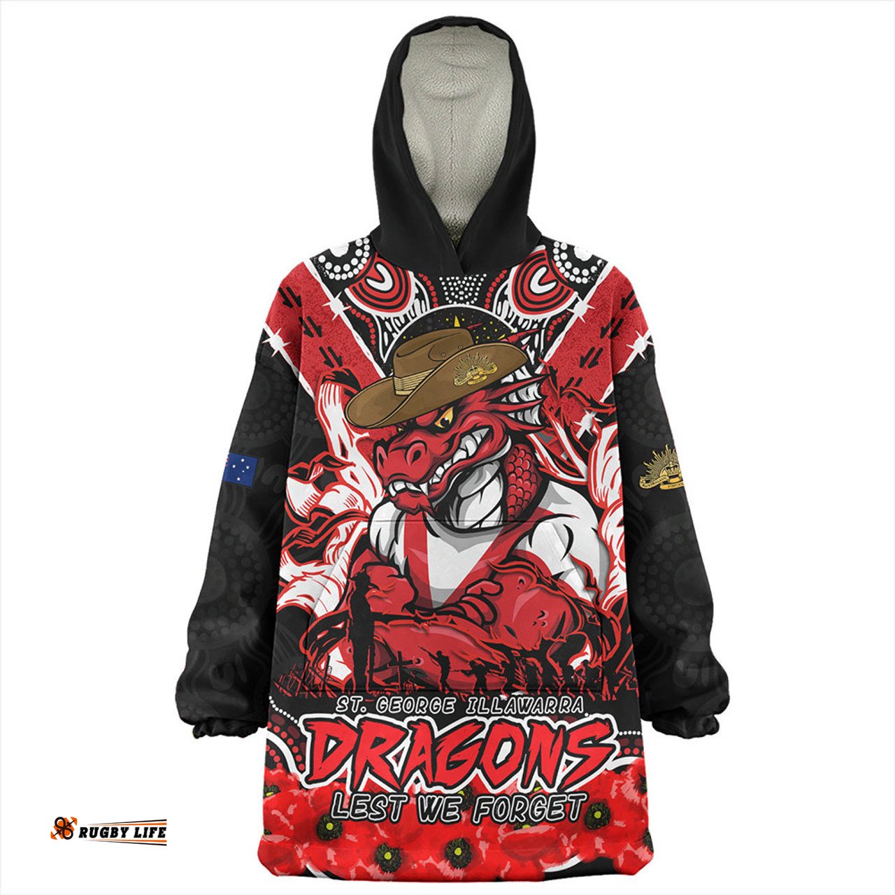 St. George Illawarra Dragons Ripped Legacy Of The Game The ANZAC Spirit Lives On Wearable Blanket Hoodie Aussie Oodie