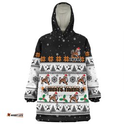 Wests Tigers Christmas Custom Special Ugly Christmas Wearable Blanket Hoodie Aussie Oodie