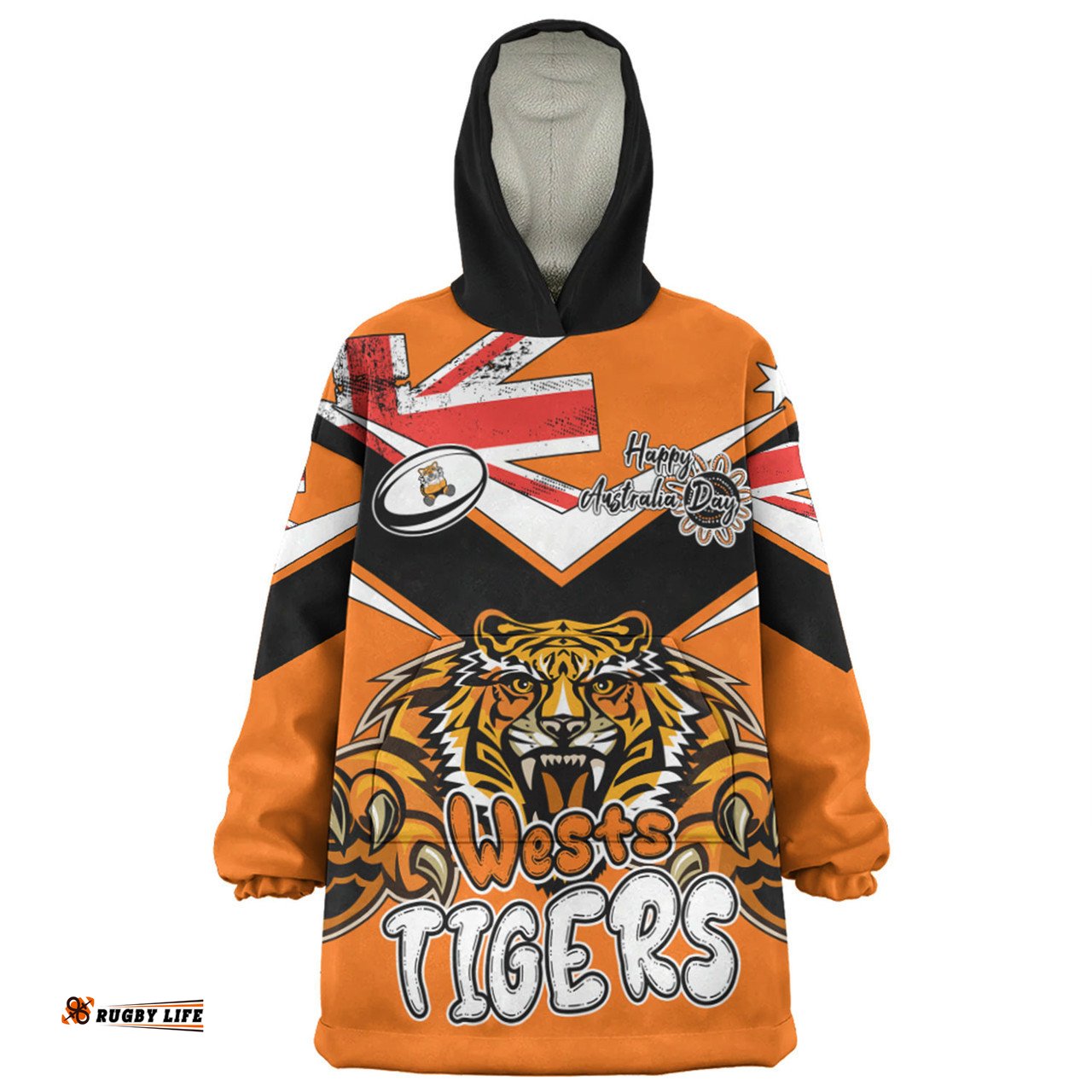 Wests Tigers Happy Australia Day We Are One And Free V2 Wearable Blanket Hoodie Aussie Oodie