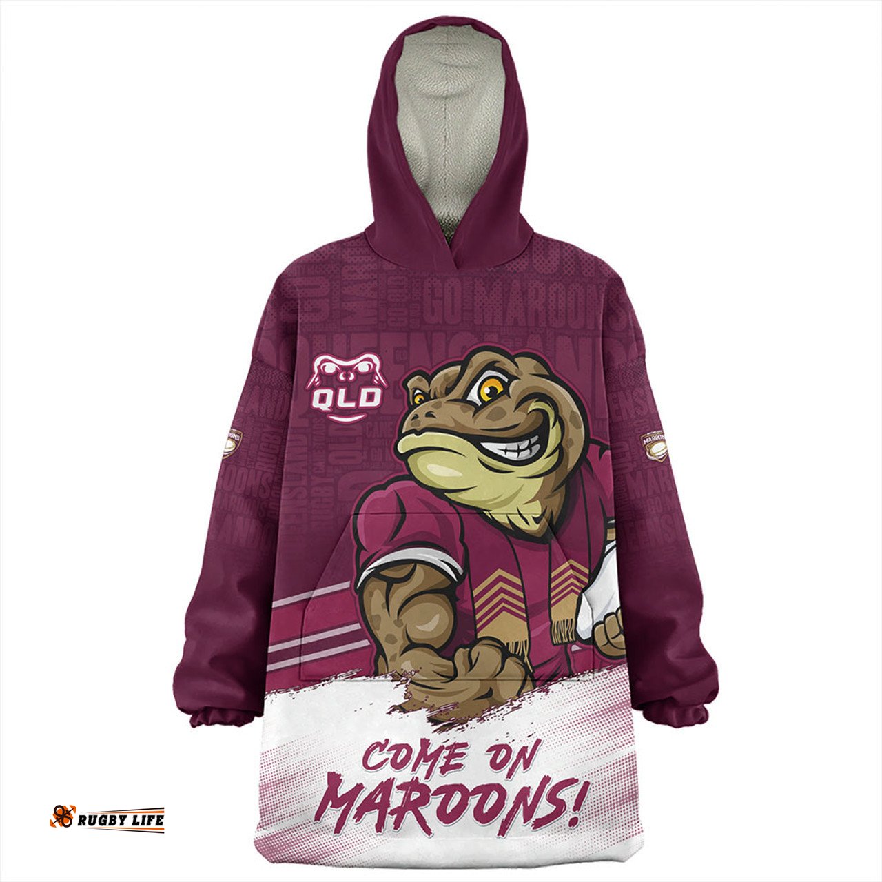 Queensland Maroons QLD Maroons Word Cloud Style Wearable Blanket Hoodie Aussie Oodie