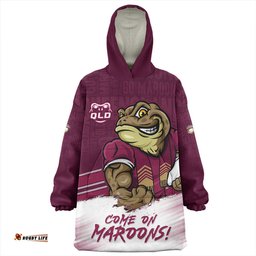 Queensland Maroons QLD Maroons Word Cloud Style Wearable Blanket Hoodie Aussie Oodie