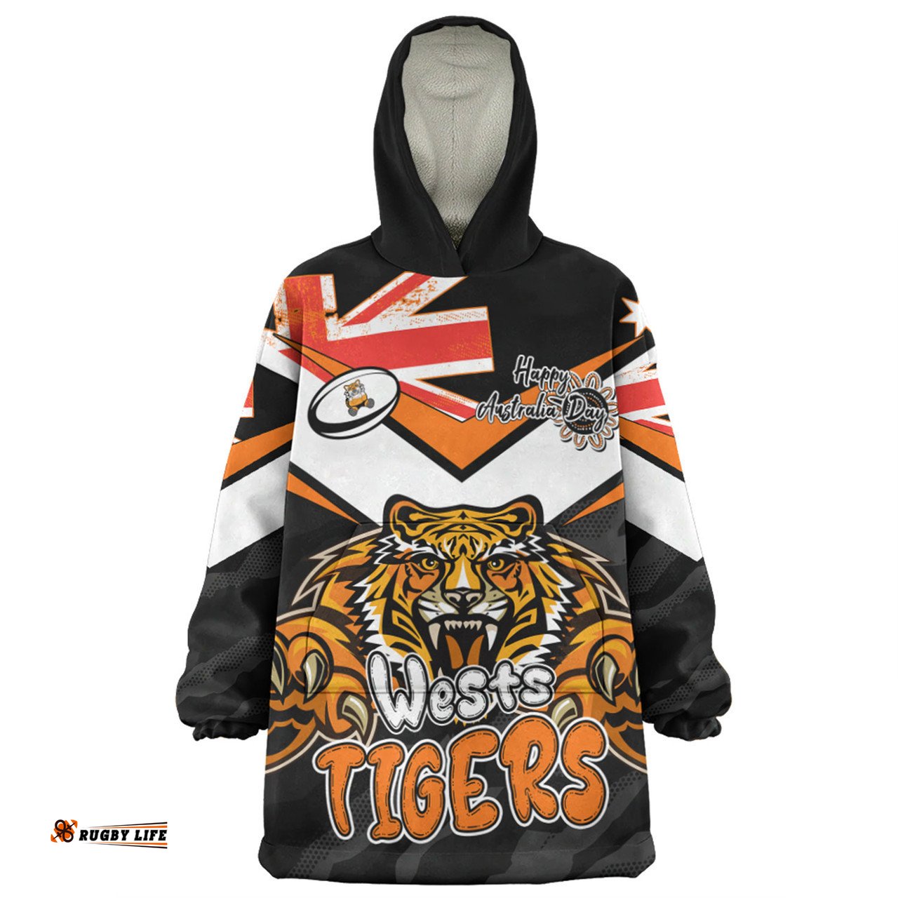 Wests Tigers Happy Australia Day We Are One And Free Wearable Blanket Hoodie Aussie Oodie