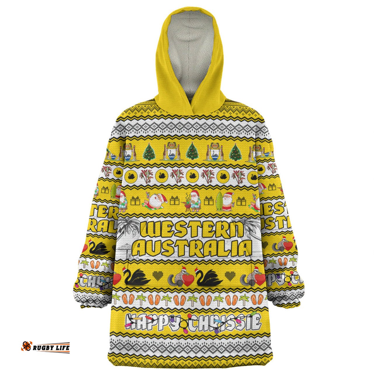 Western Australia Christmas Custom Happy Chrissie Ugly Style Wearable Blanket Hoodie Aussie Oodie