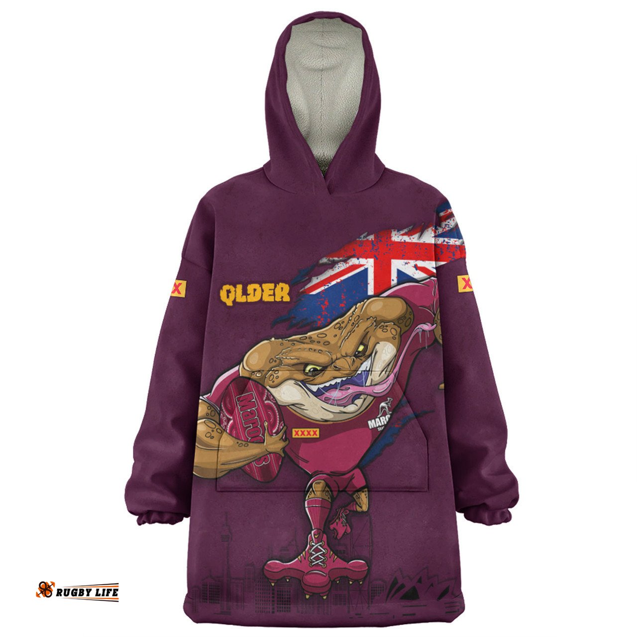 Queensland Maroons Custom For Die Hard Fan Australia Flag Scratch Style Wearable Blanket Hoodie Aussie Oodie