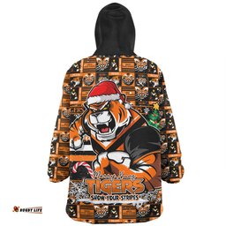 Wests Tigers Merry Ugly Christmas Comic Style Wearable Blanket Hoodie Aussie Oodie