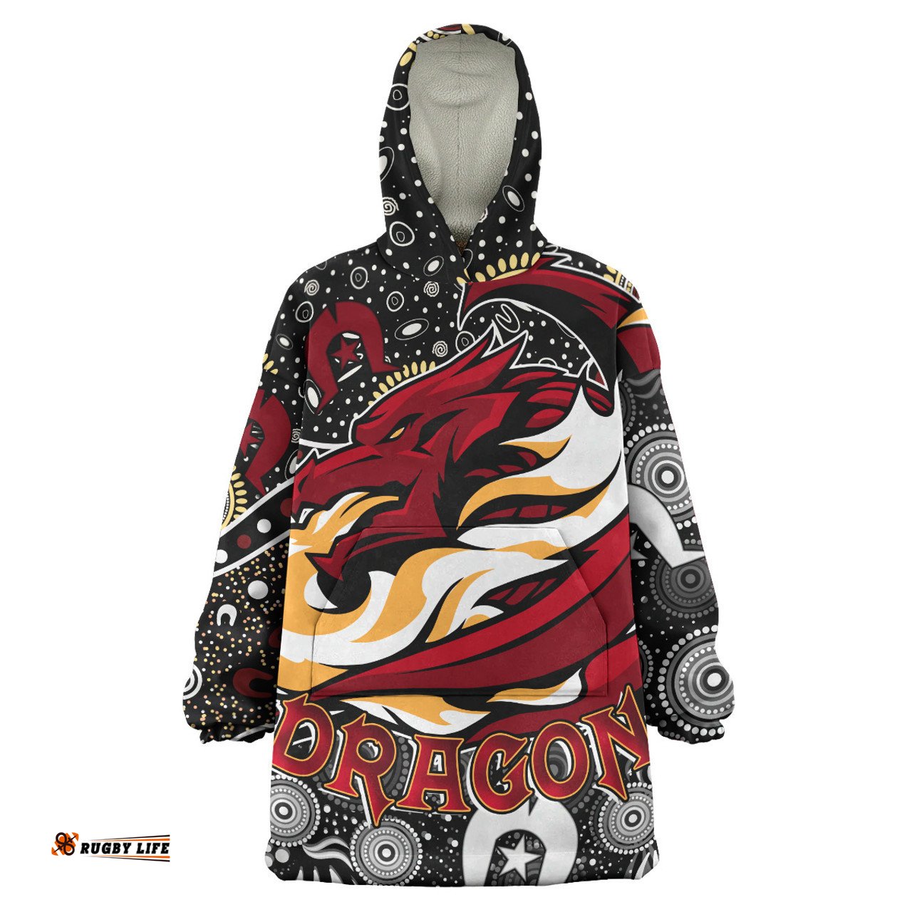 St. George Illawarra Dragons Custom Dragons Aboriginal Inspired Pattern Naidoc Week Wearable Blanket Hoodie Aussie Oodie