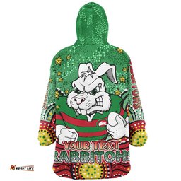 South Sydney Rabbitohs Custom With Aboriginal Inspired Style Of Dot Painting Patterns Wearable Blanket Hoodie Aussie Oodie