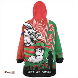 South Sydney Rabbitohs Anzac Day Lest We Forget Strong Fighting Spirit Wearable Blanket Hoodie Aussie Oodie