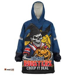 Sydney Roosters Dark Moon Rugby Halloween Battle Edition Wearable Blanket Hoodie Aussie Oodie