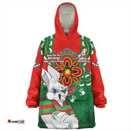 South Sydney Rabbitohs Aboriginal Inspired Naidoc Symbol Pattern Wearable Blanket Hoodie Aussie Oodie
