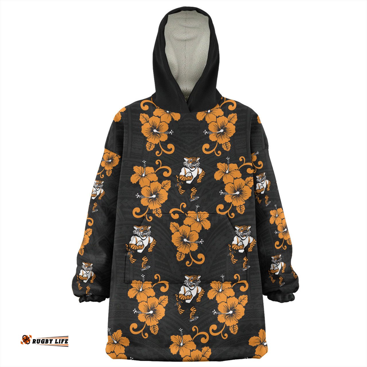 Wests Tigers With Maori Pattern Wearable Blanket Hoodie Aussie Oodie