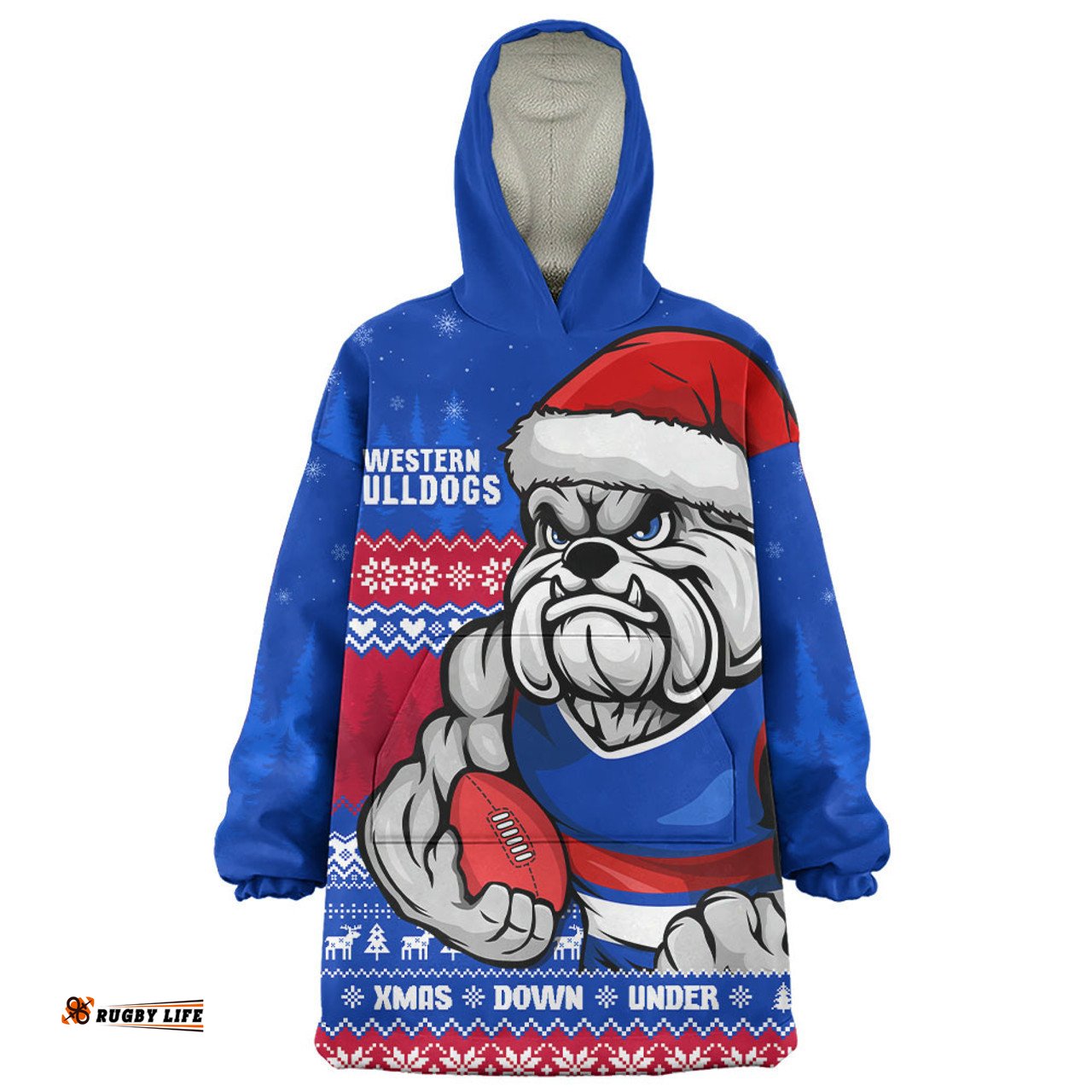Western Bulldogs Merry Christmas Down Under Footy Power Style Wearable Blanket Hoodie Aussie Oodie