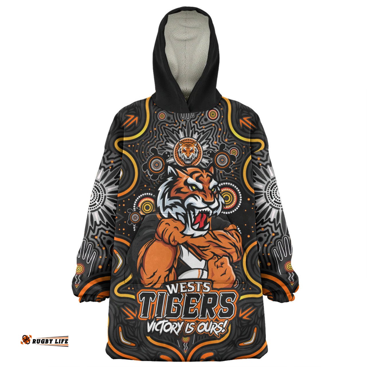 Wests Tigers Aboriginal Pattern Inspired Victory Is Ours Wearable Blanket Hoodie Aussie Oodie
