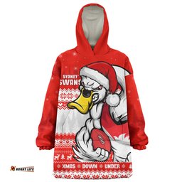 Sydney Swans Merry Christmas Down Under Footy Power Style Wearable Blanket Hoodie Aussie Oodie