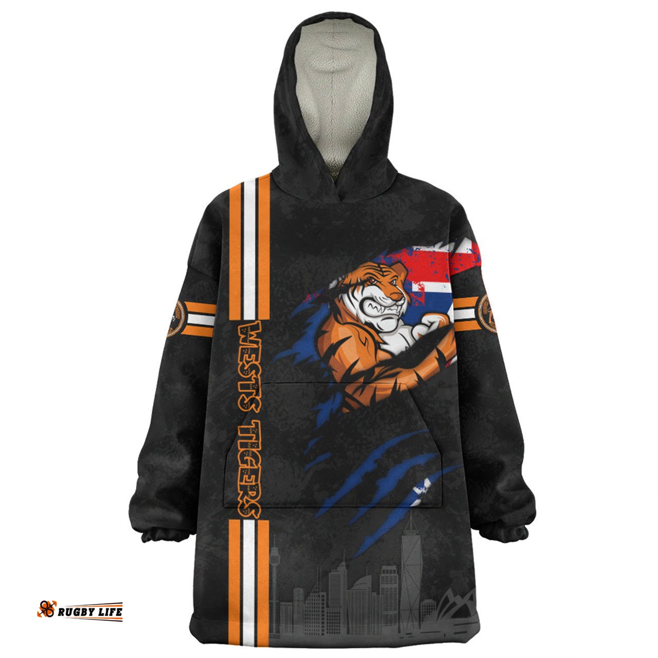 Wests Tigers Happy Australia Day Flag Scratch Style Wearable Blanket Hoodie Aussie Oodie