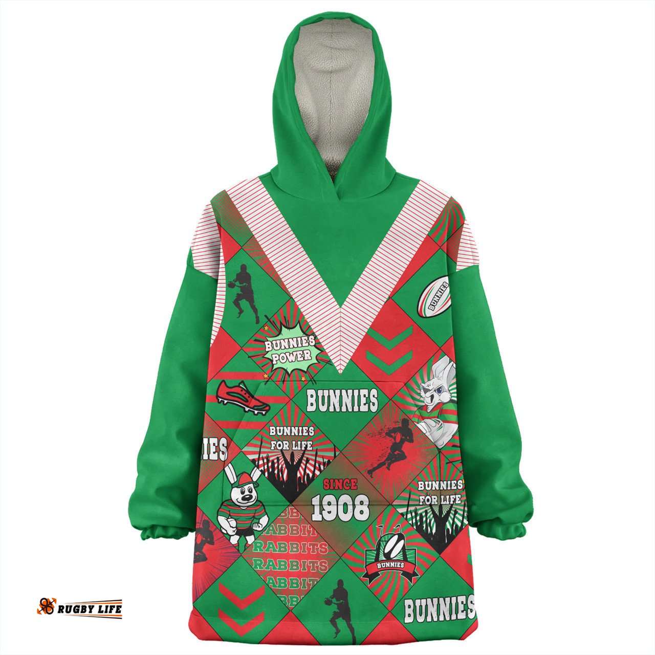 South Sydney Rabbitohs Argyle Patterns Style Tough Fan Rugby For Life Wearable Blanket Hoodie Aussie Oodie