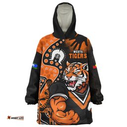 Wests Tigers NAIDOC Indigenous Warrior Spirit Wearable Blanket Hoodie Aussie Oodie