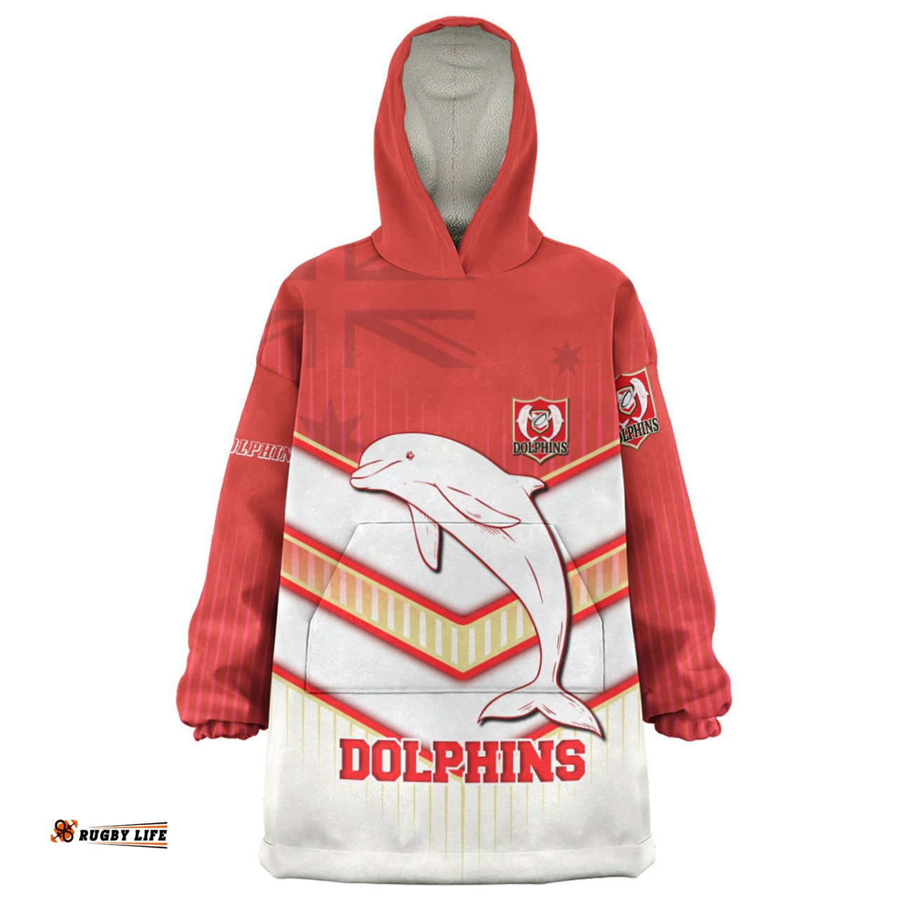 Redcliffe Dolphins Redcliffe Dolphins Macost With Australia Flag Wearable Blanket Hoodie Aussie Oodie