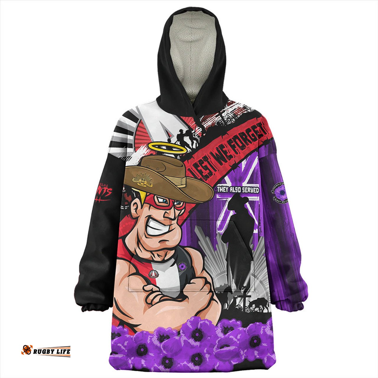 St Kilda ANZAC Day Honor Purple Valor And Spirit Wearable Blanket Hoodie Aussie Oodie