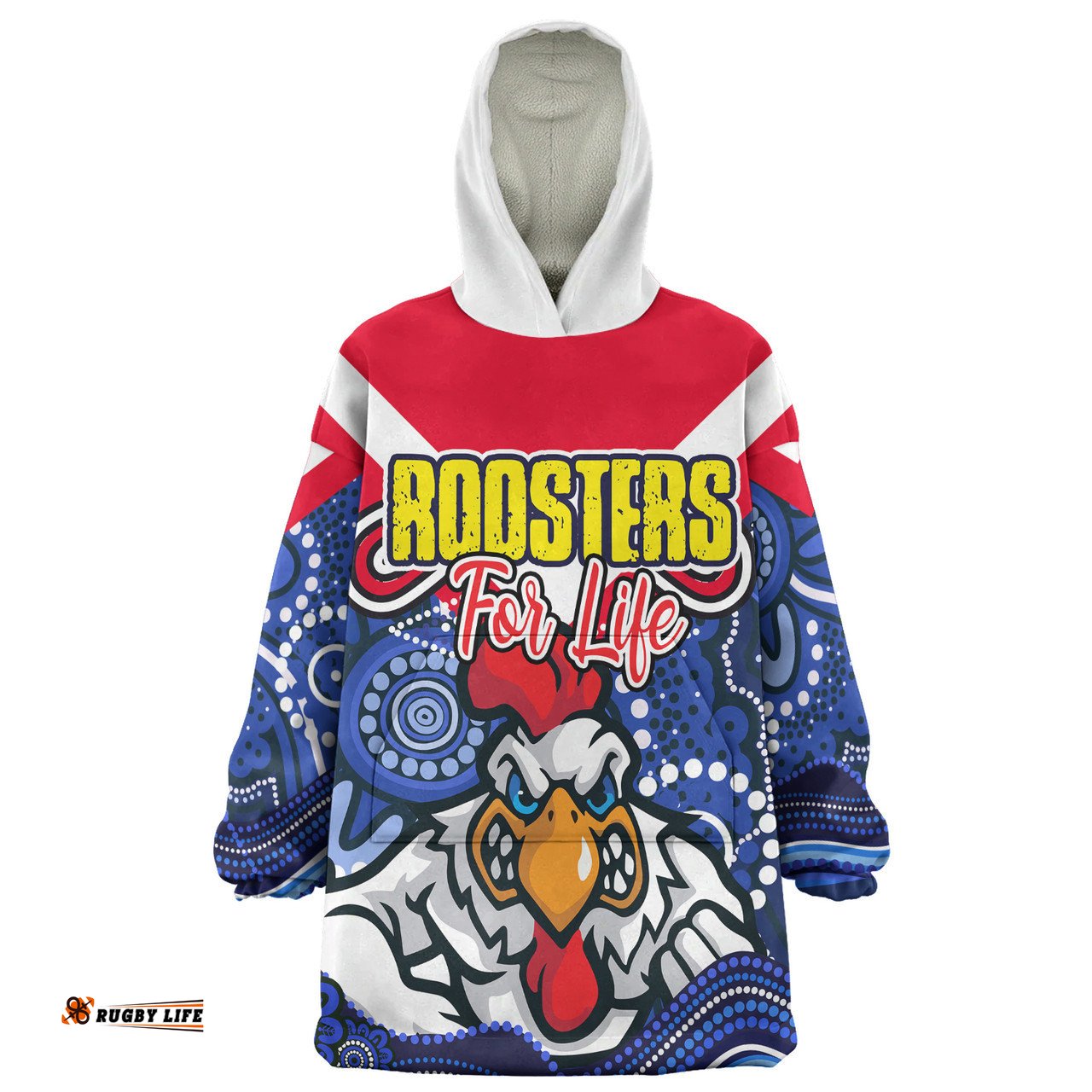Sydney Roosters Custom Sydney Roosters For Life With Aboriginal Style Wearable Blanket Hoodie Aussie Oodie
