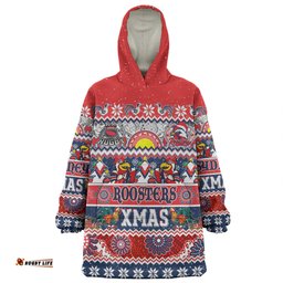 Sydney Roosters Christmas Aboriginal Custom Indigenous Knitted Ugly Xmas Style Wearable Blanket Hoodie Aussie Oodie