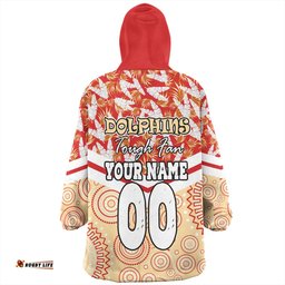Redcliffe Dolphins Tropical Patterns And Dot Painting Eat Sleep Rugby Repeat Wearable Blanket Hoodie Aussie Oodie