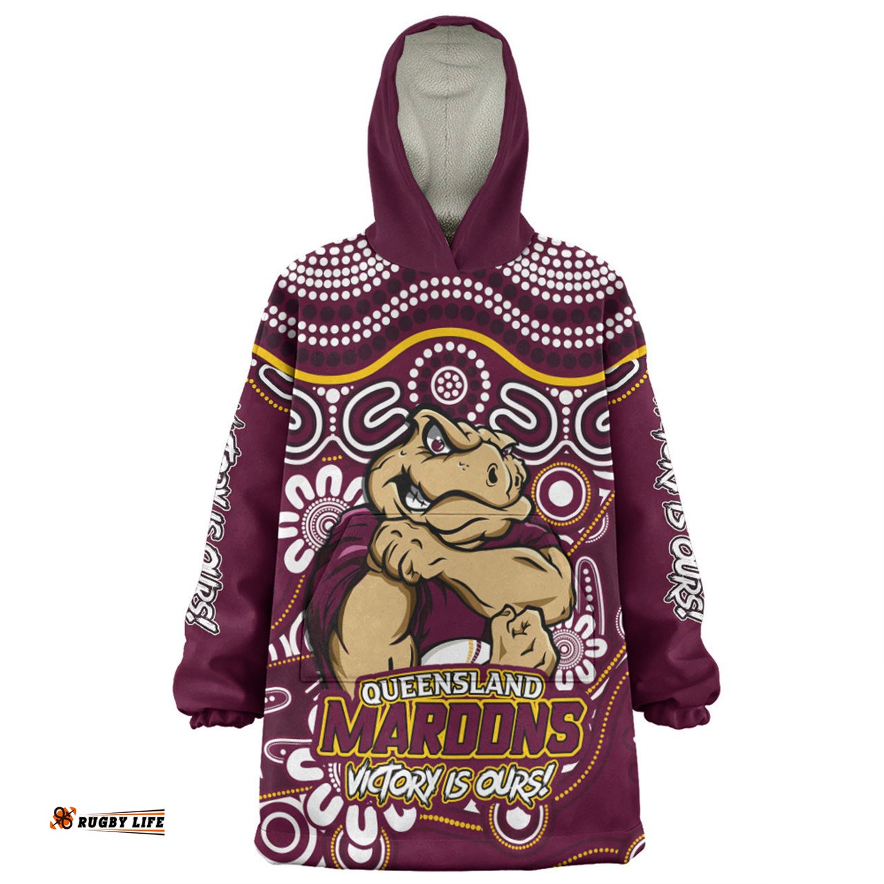 Queensland Maroons Aboriginal Inspired Tough Fan Rugby For Life Wearable Blanket Hoodie Aussie Oodie