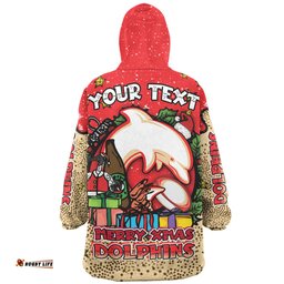 Redcliffe Dolphins Christmas Custom Merry Christmas Our Beloved Team With Aboriginal Dot Art Pattern Wearable Blanket Hoodie Aussie Oodie