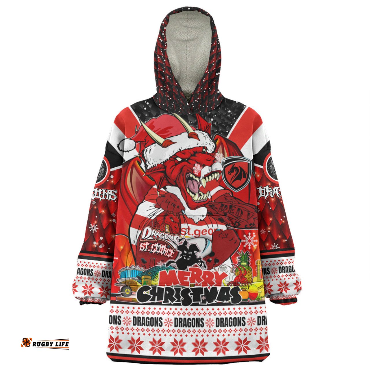 St. George Illawarra Dragons Christmas Custom Dragons Santa Aussie Big Things Wearable Blanket Hoodie Aussie Oodie