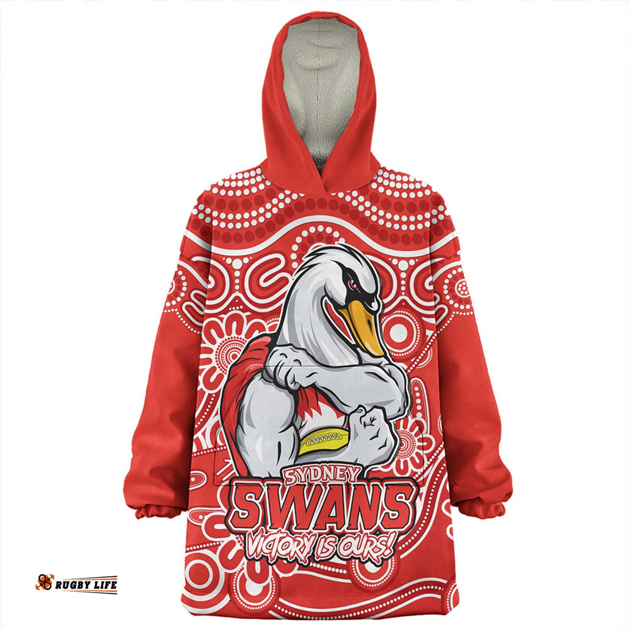 Sydney Swans Aboriginal Inspired Tough Fan Football For Life Wearable Blanket Hoodie Aussie Oodie