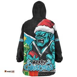 Port Adelaide Santa Scoring Touchdown On Christmas Game Day Wearable Blanket Hoodie Aussie Oodie
