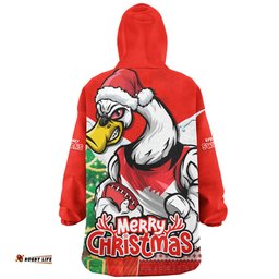 Sydney Swans Santa Scoring Touchdown On Christmas Game Day Wearable Blanket Hoodie Aussie Oodie