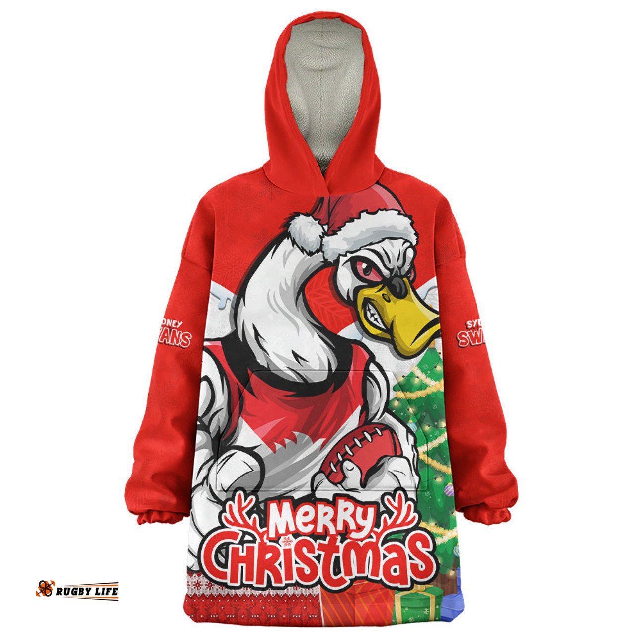 Sydney Swans Santa Scoring Touchdown On Christmas Game Day Wearable Blanket Hoodie Aussie Oodie