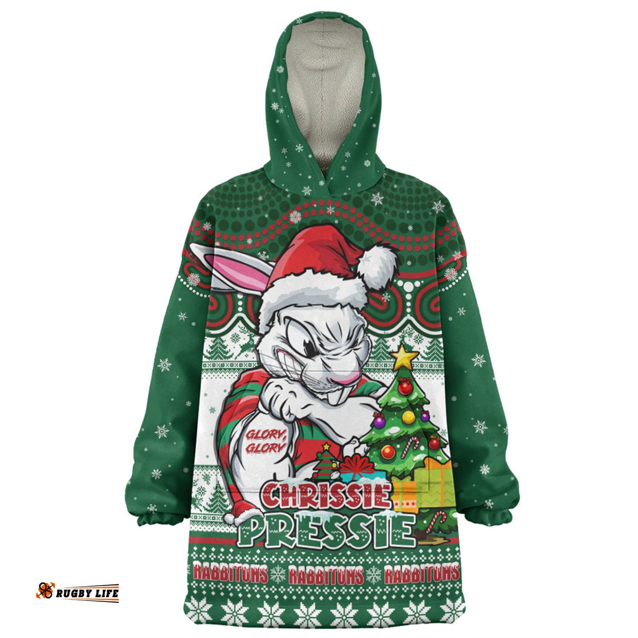South Sydney Rabbitohs Aussie Ugly Christmas For Die Hard Fan Supporters Wearable Blanket Hoodie Aussie Oodie