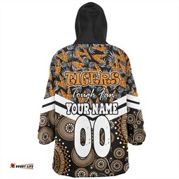 Wests Tigers Tropical Patterns And Dot Painting Eat Sleep Rugby Repeat Wearable Blanket Hoodie Aussie Oodie