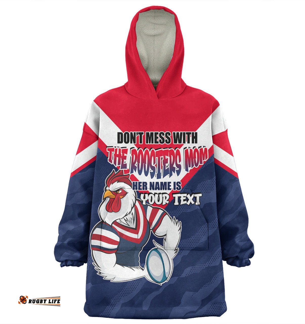 Sydney Roosters Mother's Day Screaming Mom and Crazy Fan Wearable Blanket Hoodie Aussie Oodie