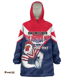 Sydney Roosters Mother's Day Screaming Mom and Crazy Fan Wearable Blanket Hoodie Aussie Oodie