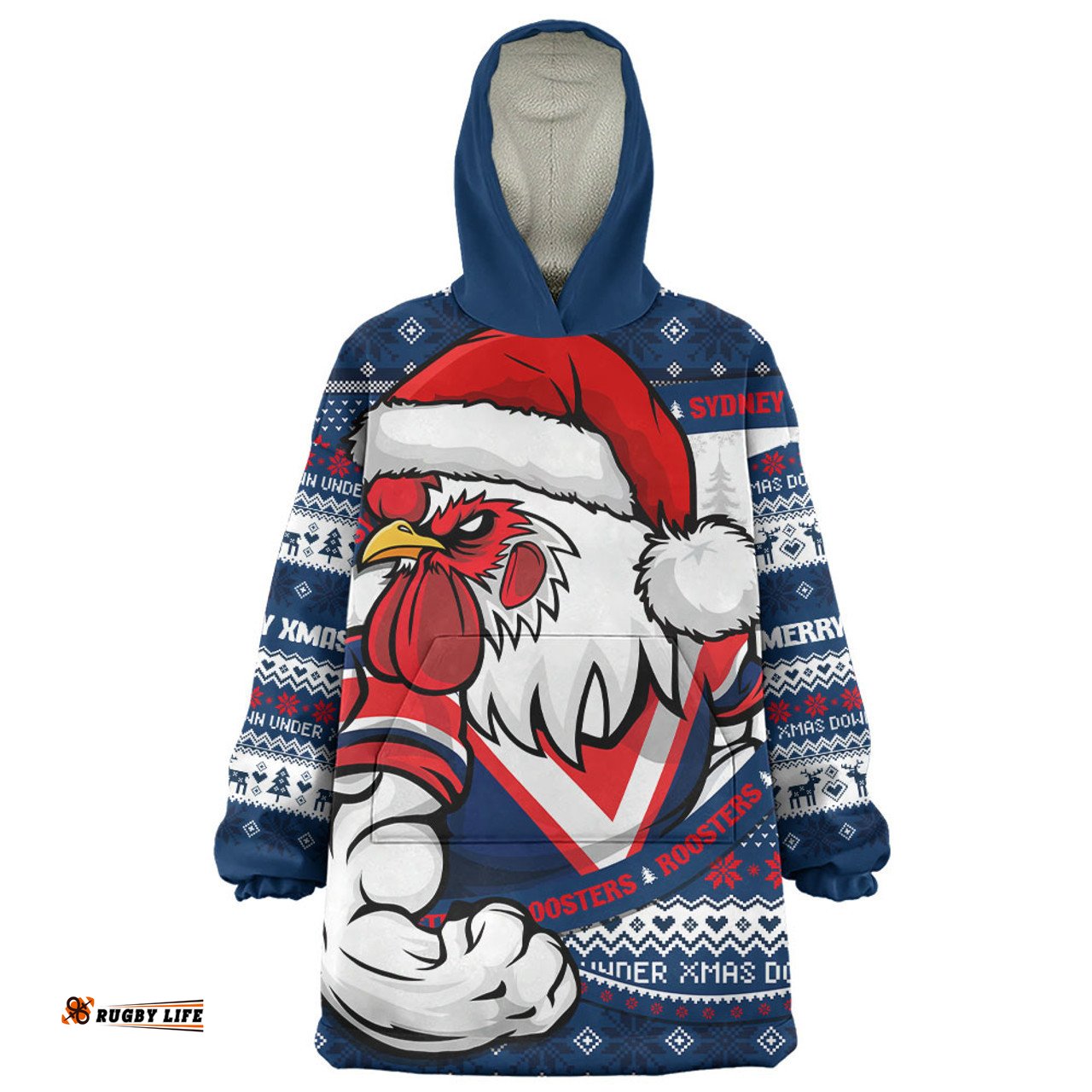 Sydney Roosters Ugly Knit Style For Christmas Game Fans Wearable Blanket Hoodie Aussie Oodie