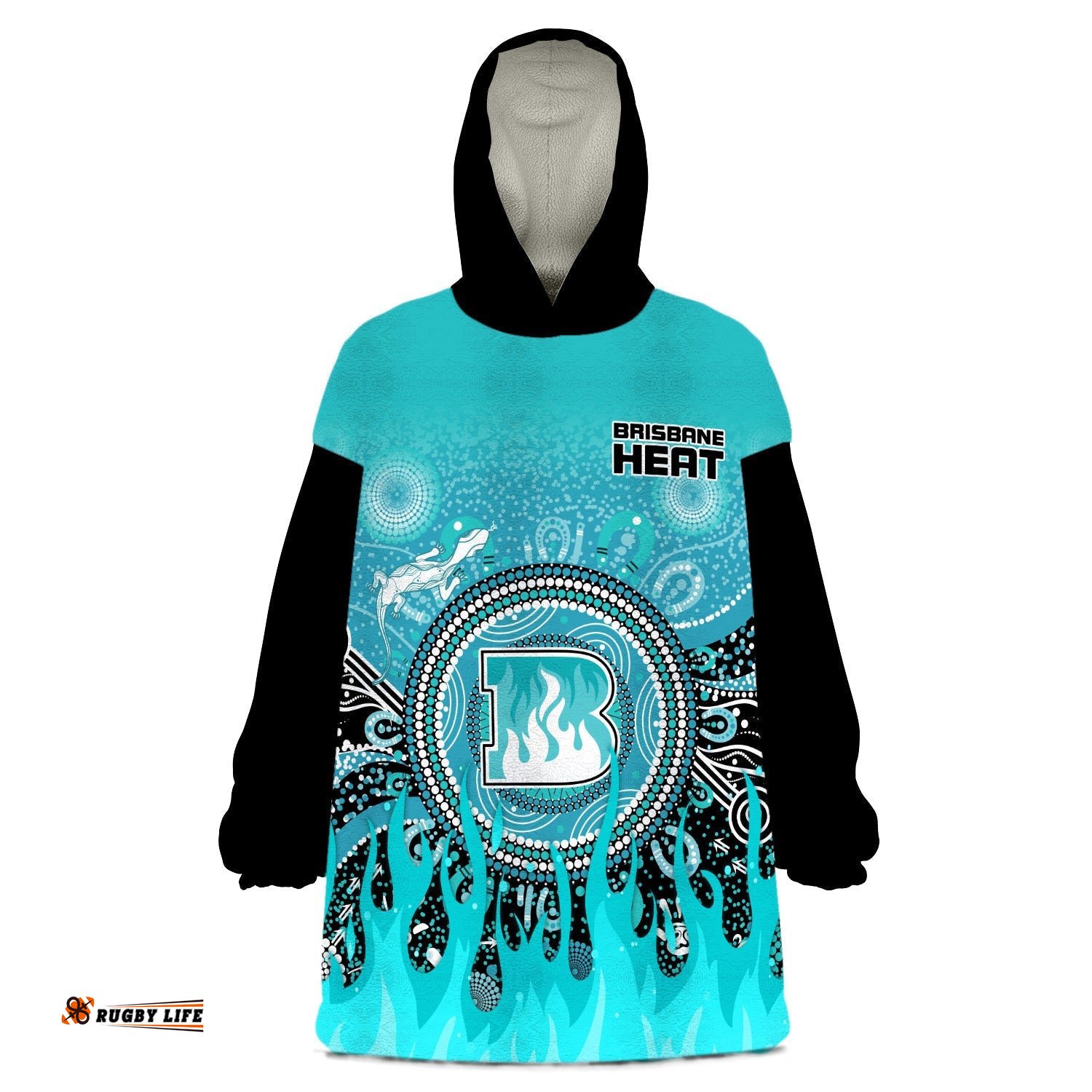 custom text and number brisbane heat wearable blanket hoodie aboriginal dot fire australia cricket