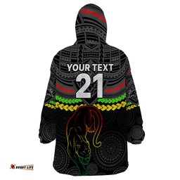 custom panthers rugby wearable blanket hoodie polynesian and aboriginal vibe