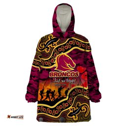 custom personalised anzac day nrl broncos wearable blanket hoodie aboriginal lizard patterns