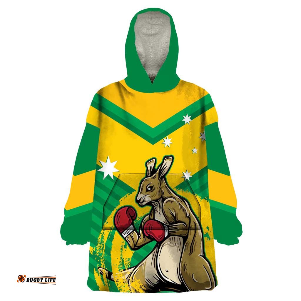 personalised australia boxing kangaroo wearable blanket hoodie aussie pride national color