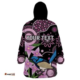 personalised australia boronia and malurus cyaneus wearable blanket hoodie aboriginal art