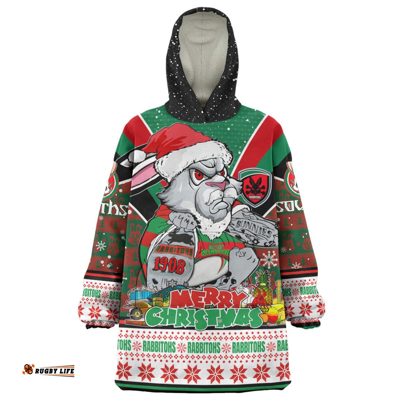 South Sydney Rabbitohs Custom Snug Hoodie - South Sydney Rabbitohs Santa Aussie Big Things Snug Hoodie