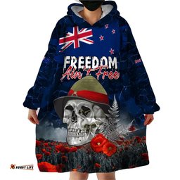 new zealand anzac day wearable blanket hoodie freedom aint free lt05