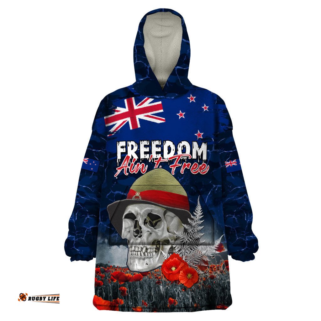new zealand anzac day wearable blanket hoodie freedom aint free lt05