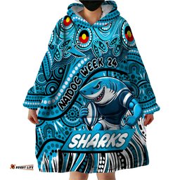 custom australia naidoc week 2024 wearable blanket hoodie sharks mascot keep the fire burning dt02