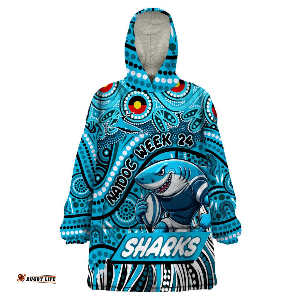 custom australia naidoc week 2024 wearable blanket hoodie sharks mascot keep the fire burning dt02