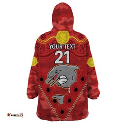 custom dolphins rugby anzac wearable blanket hoodie aboriginal and army patterns