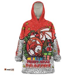 St. George Illawarra Dragons Christmas Custom Snug Hoodie - Merry Christmas Our Beloved Team With Aboriginal Dot Art Pattern Snug Hoodie